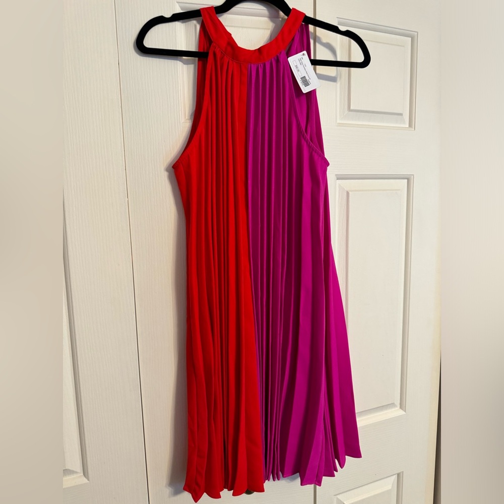 Cute color blocked dress in red and bright pink